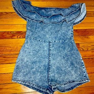 Stone Washed Off The Shoulder Romper.